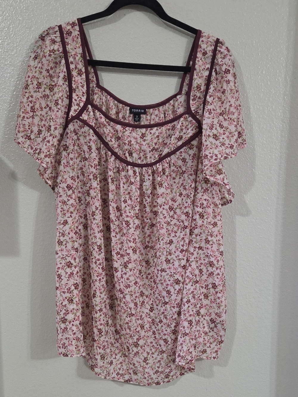 Torrid Crinkle Chiffon Rose-Petal Floral Square Neck Peasant Blouse